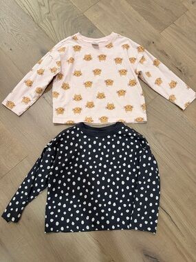 Hanna Andersson Pink Cat Print & Black Polka Dot Long Sleeve Tees